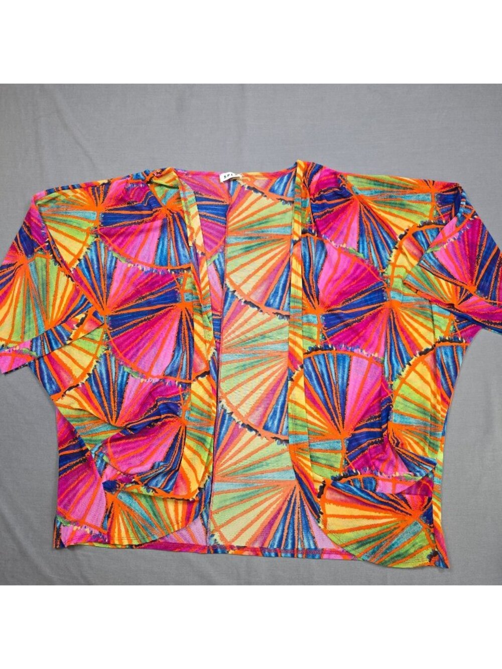 SPLA Colorful Abstract Sheer Open Front Cardigan Shrug 1X/2X Made In USA